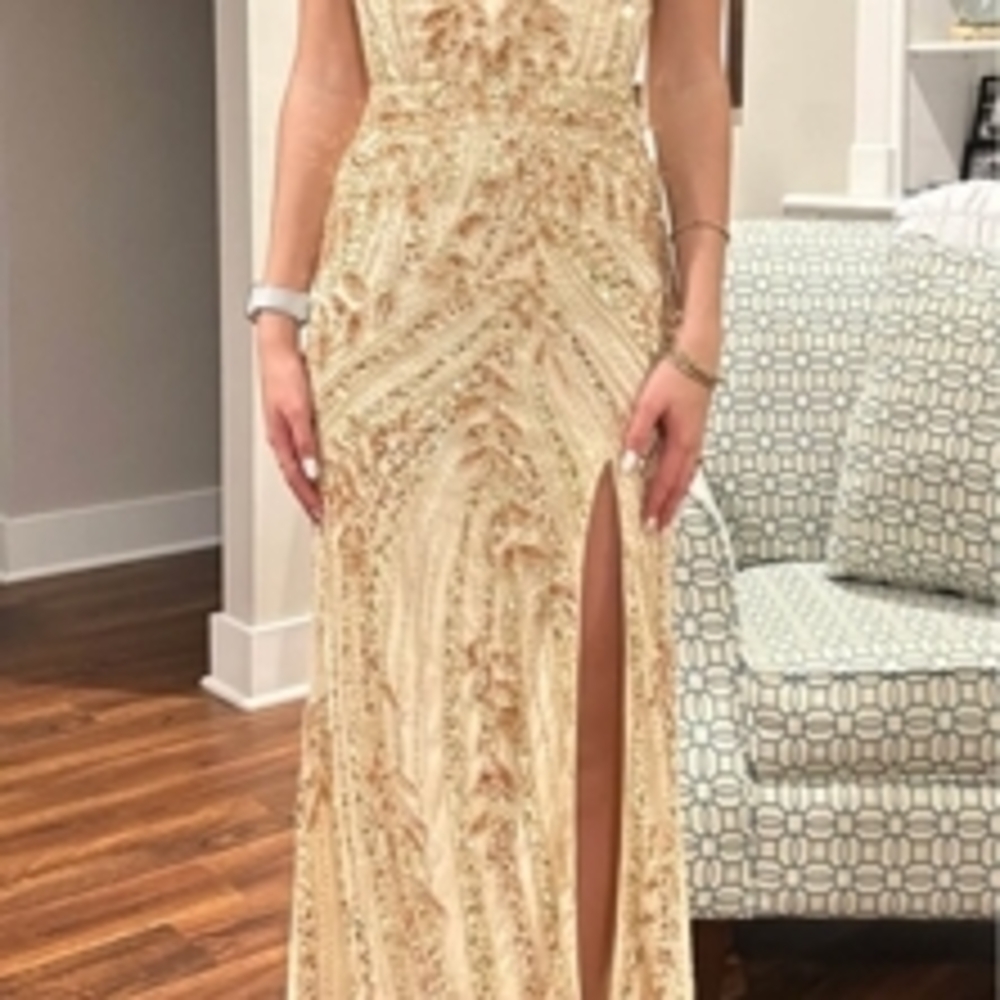 Elegant Sequin Gowns in Blue and Cream